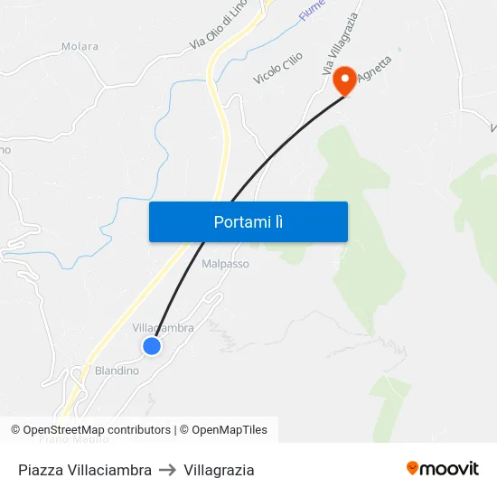 Piazza Villaciambra to Villagrazia map