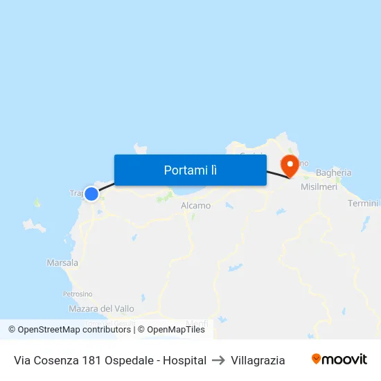Via Cosenza 181 Ospedale - Hospital to Villagrazia map