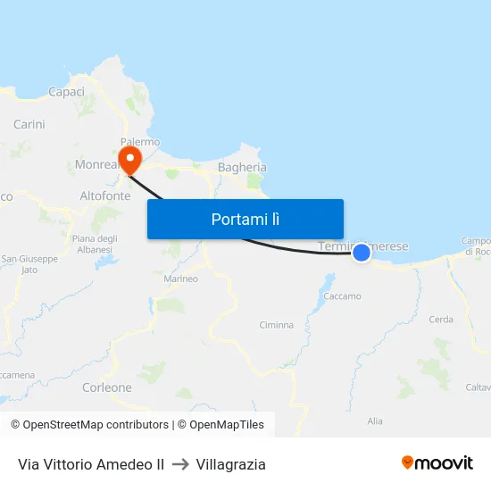 Via Vittorio Amedeo II to Villagrazia map