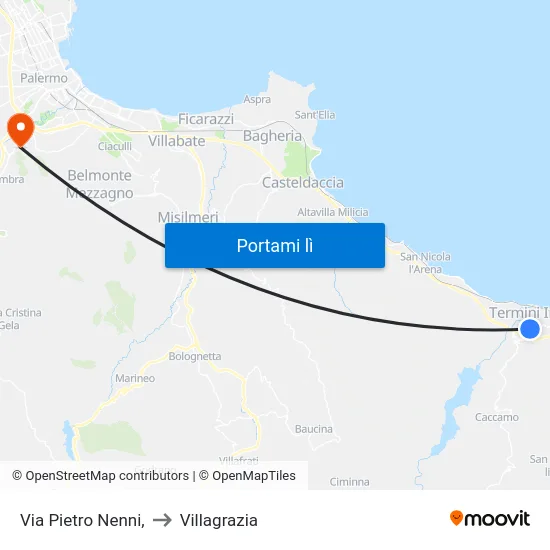 Via Pietro Nenni, to Villagrazia map