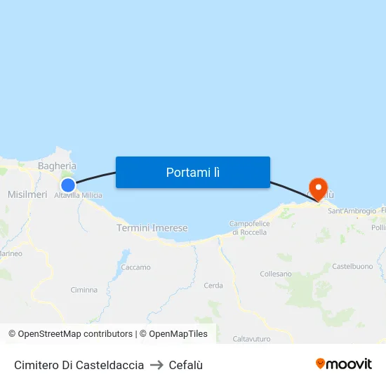 Cimitero Di Casteldaccia to Cefalù map