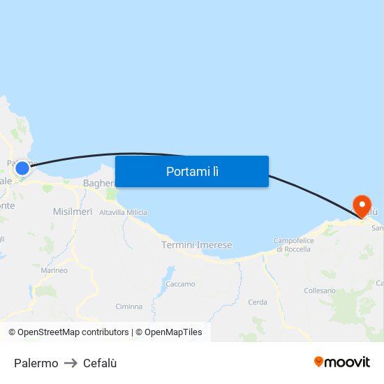 Palermo to Cefalù map