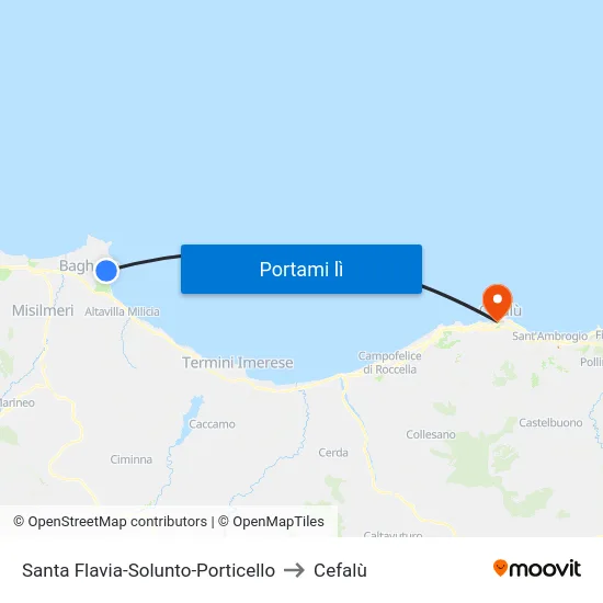 Santa Flavia-Solunto-Porticello to Cefalù map