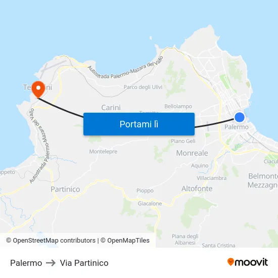 Palermo to Via Partinico map
