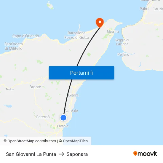 San Giovanni La Punta to Saponara map