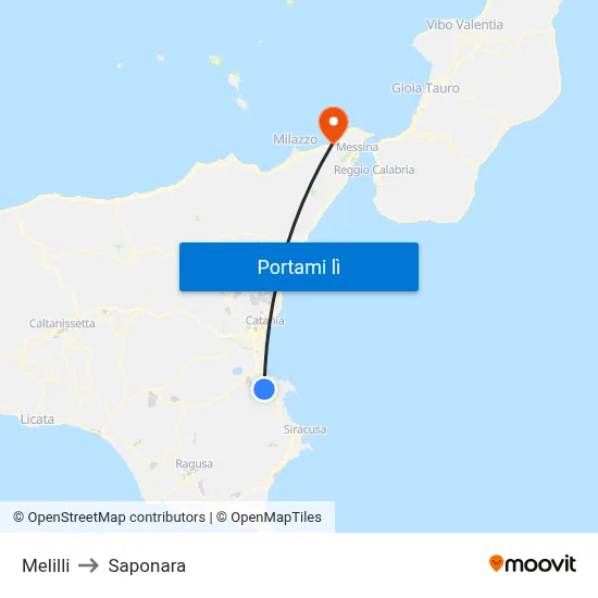 Melilli to Saponara map