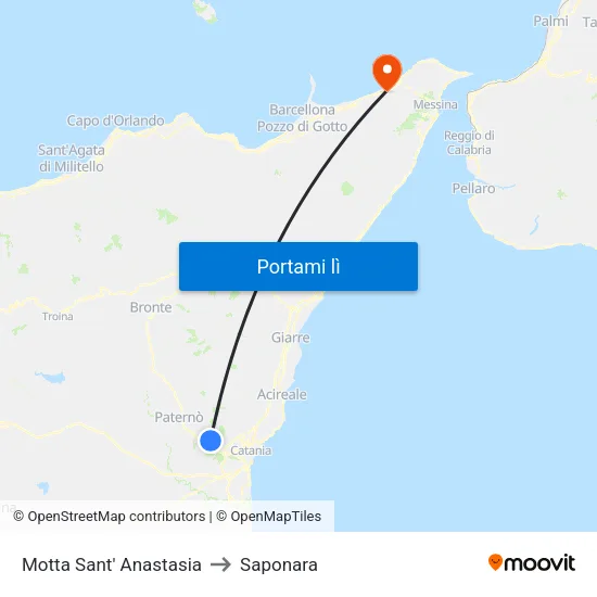 Motta Sant' Anastasia to Saponara map