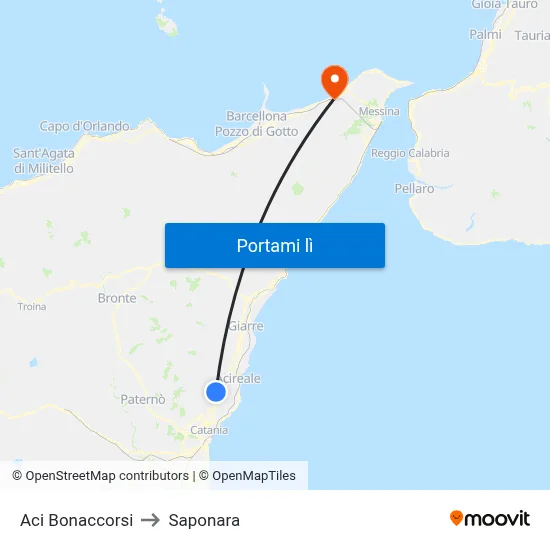 Aci Bonaccorsi to Saponara map