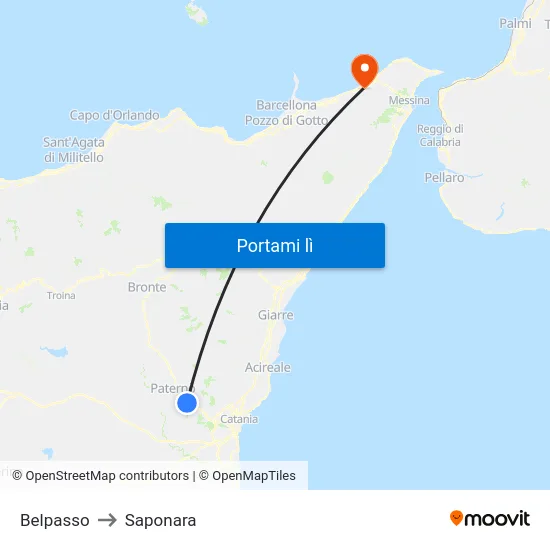 Belpasso to Saponara map