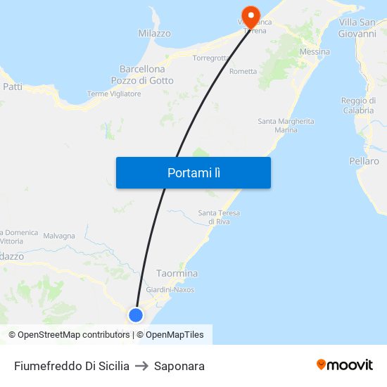 Fiumefreddo Di Sicilia to Saponara map