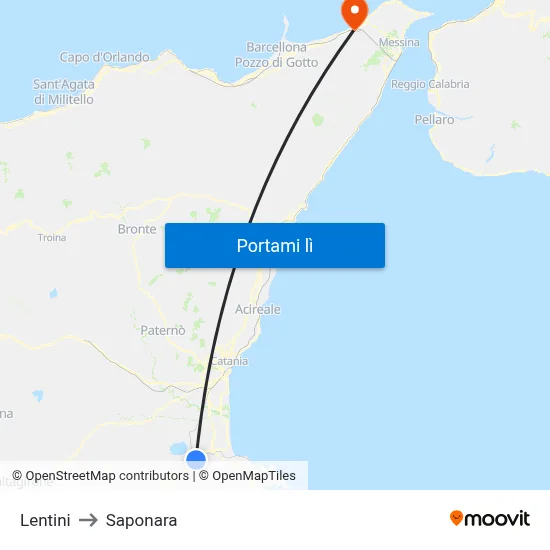 Lentini to Saponara map