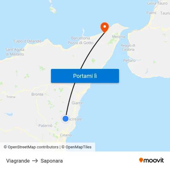 Viagrande to Saponara map