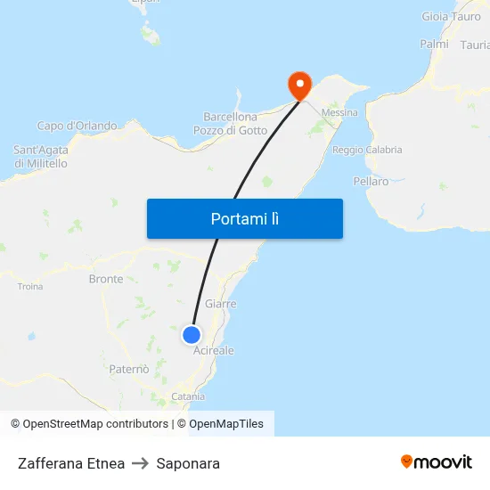 Zafferana Etnea to Saponara map