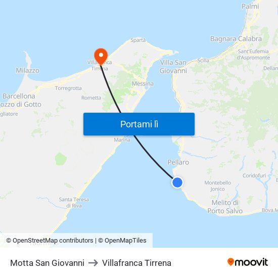 Motta San Giovanni to Villafranca Tirrena map