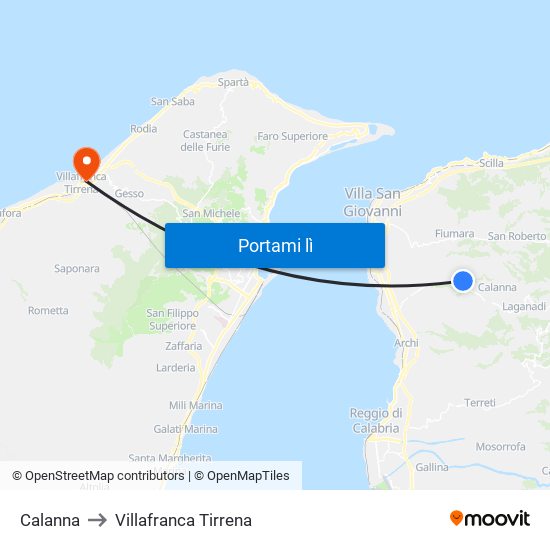Calanna to Villafranca Tirrena map