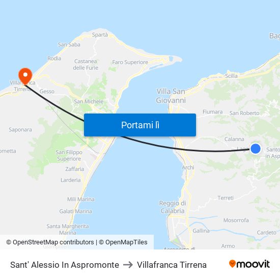 Sant' Alessio In Aspromonte to Villafranca Tirrena map