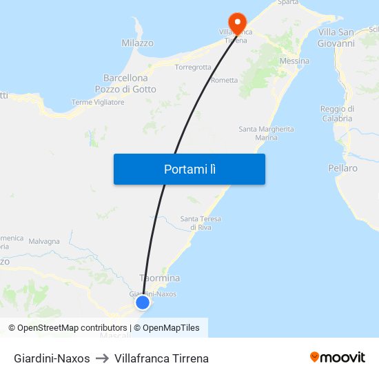 Giardini-Naxos to Villafranca Tirrena map