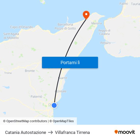 Catania Autostazione to Villafranca Tirrena map