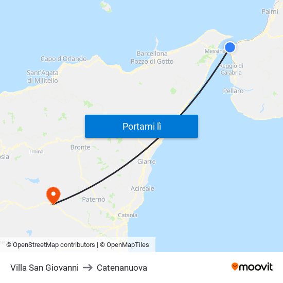 Villa San Giovanni to Catenanuova map