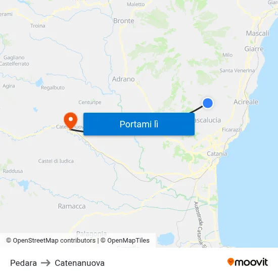 Pedara to Catenanuova map