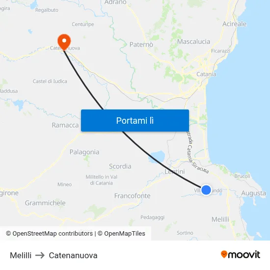 Melilli to Catenanuova map