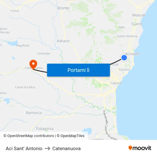 Aci Sant' Antonio to Catenanuova map