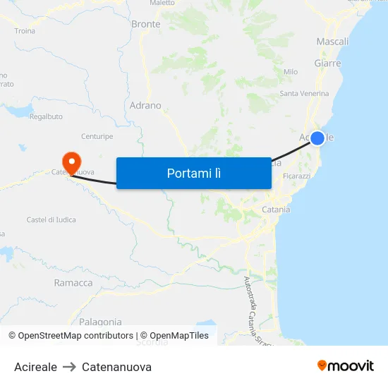 Acireale to Catenanuova map