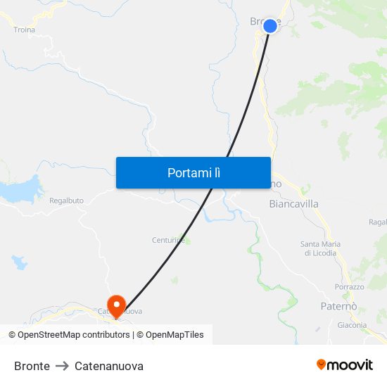 Bronte to Catenanuova map