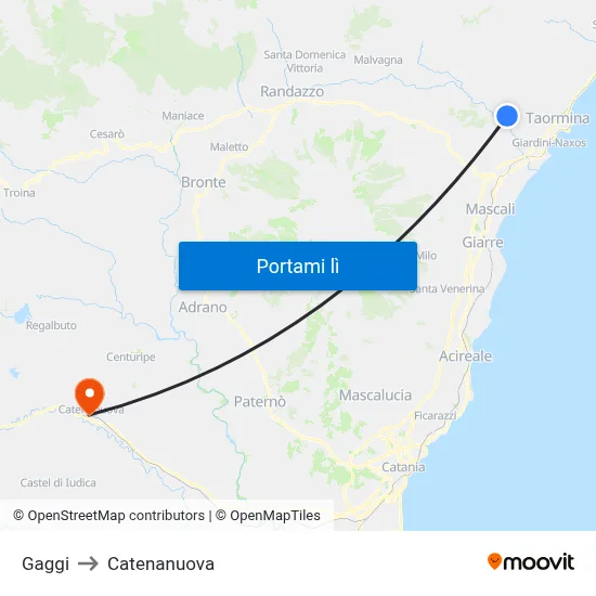 Gaggi to Catenanuova map