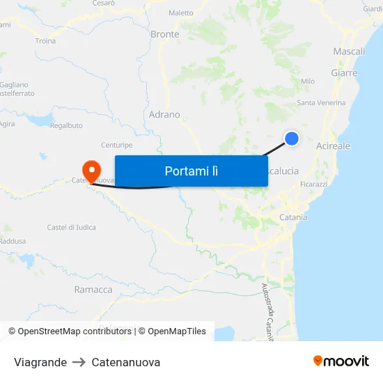 Viagrande to Catenanuova map