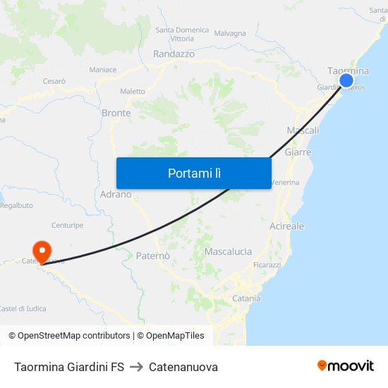 Taormina Giardini FS to Catenanuova map