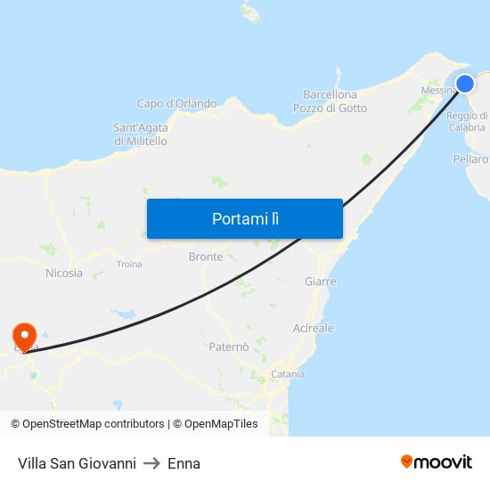 Villa San Giovanni to Enna map