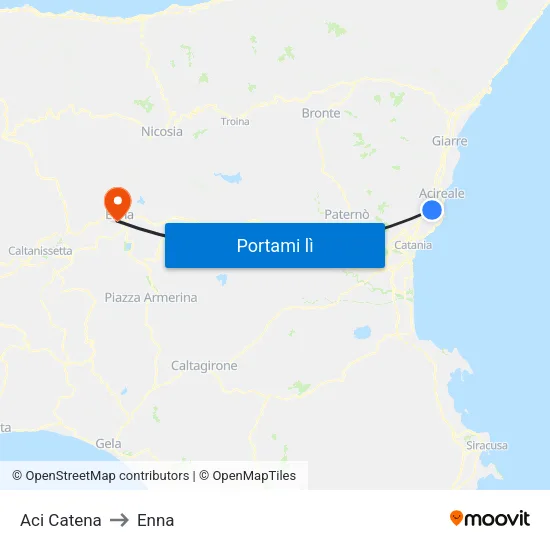 Aci Catena to Enna map