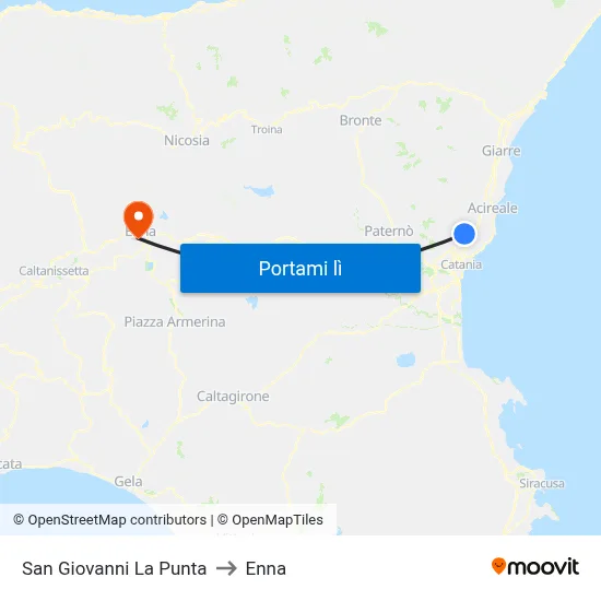 San Giovanni La Punta to Enna map