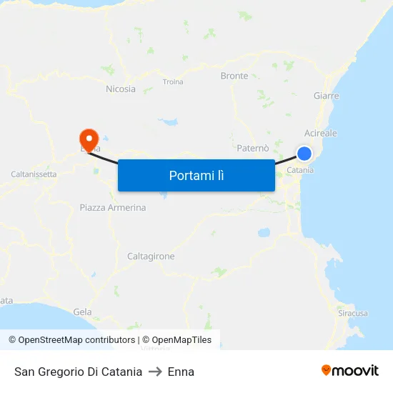 San Gregorio Di Catania to Enna map