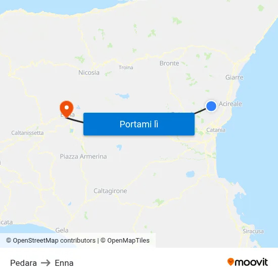 Pedara to Enna map