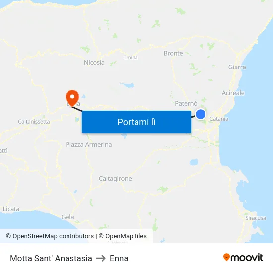 Motta Sant' Anastasia to Enna map