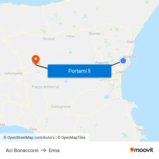 Aci Bonaccorsi to Enna map