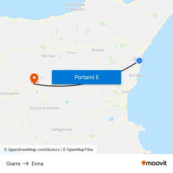 Giarre to Enna map