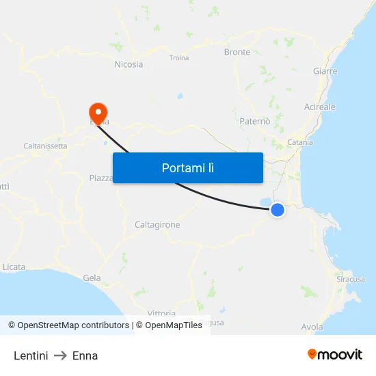 Lentini to Enna map