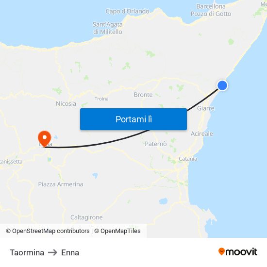 Taormina to Enna map
