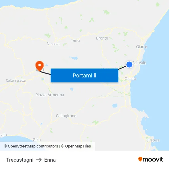 Trecastagni to Enna map