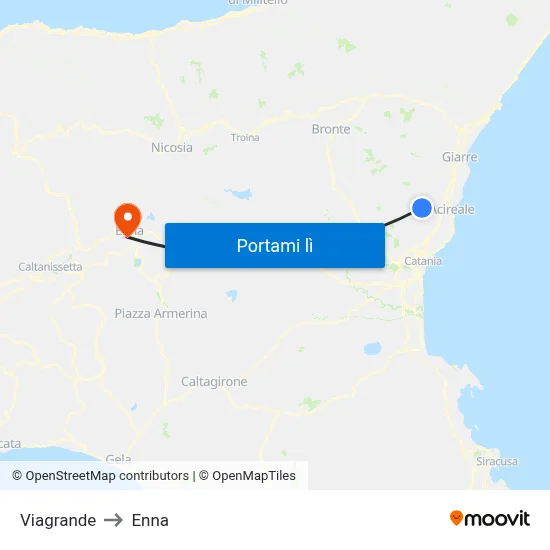 Viagrande to Enna map