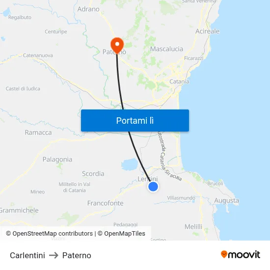 Carlentini to Paterno map