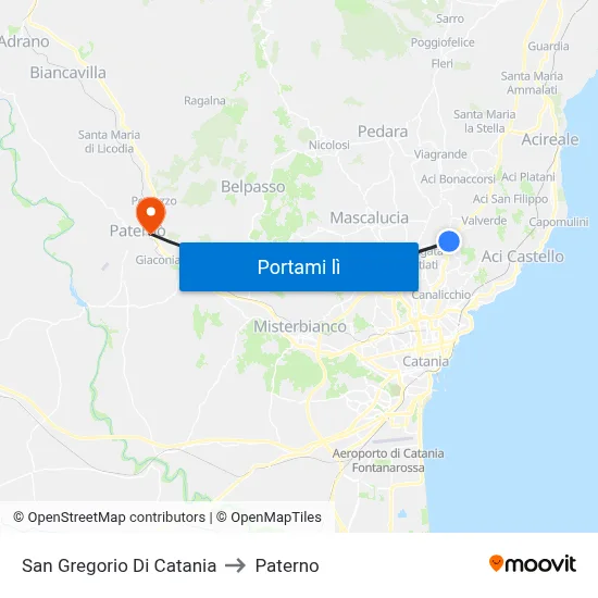 San Gregorio Di Catania to Paterno map