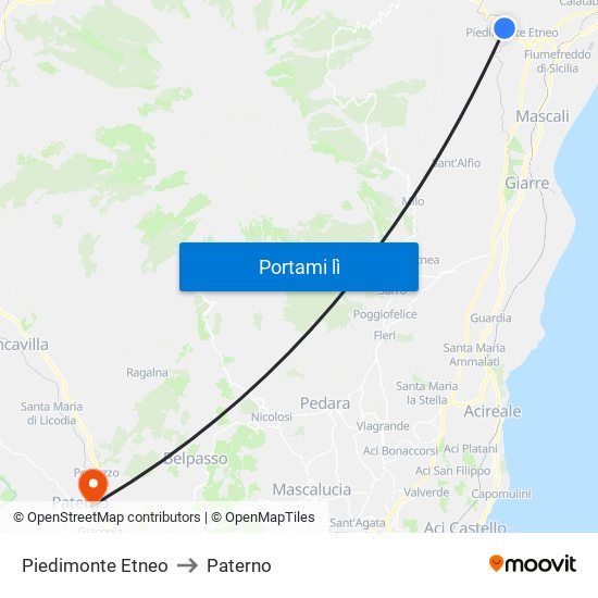 Piedimonte Etneo to Paterno map