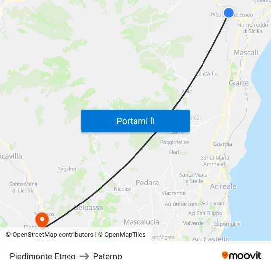 Piedimonte Etneo to Paterno map