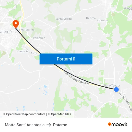 Motta Sant' Anastasia to Paterno map