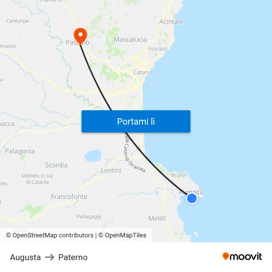 Augusta to Paterno map