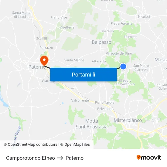 Camporotondo Etneo to Paterno map